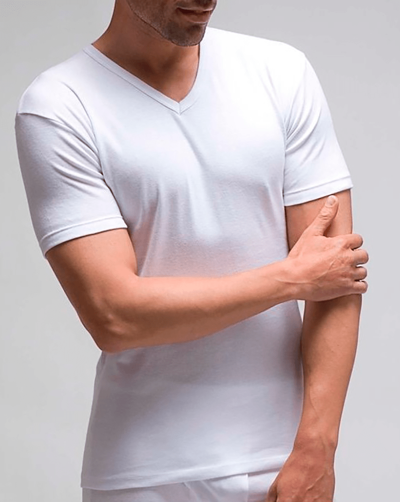 Camiseta manga corta cuello de pico 100% algodón